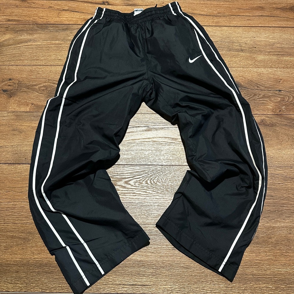 Vintage Nike Black Track Pants Kids Size Large Y2K Windbreaker Swoosh Striped